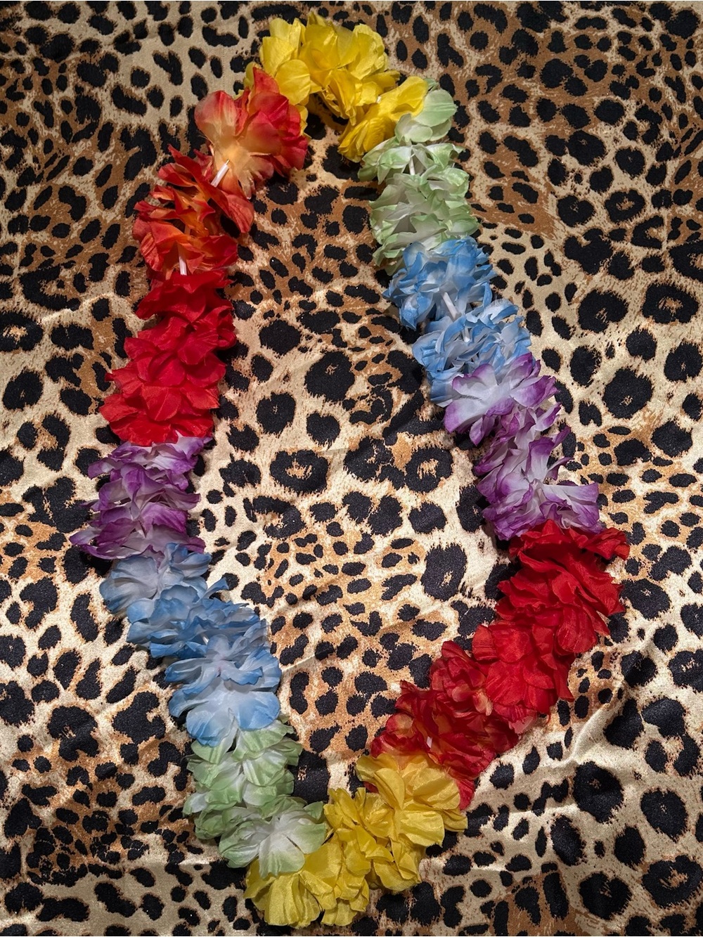 Vintage Rainbow Hawaiian Flower Lei Fabric Silk Luau Garland ~36" Necklace
